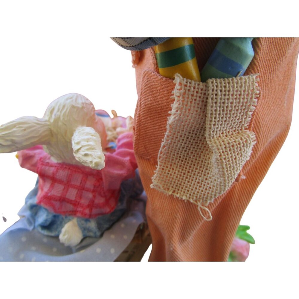 Fabric Mache Mr. Easter Bunny Paints Eggs Baby Bunny Duck In Wheelbarrow GUC - Picture 11 of 12